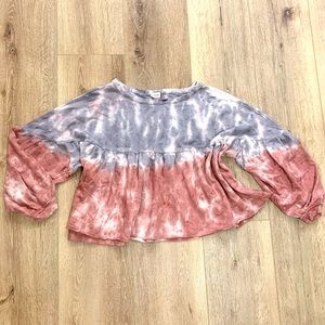 Crop Top Boho Hippie Peach Love California Puff Sleeve Large tie dye